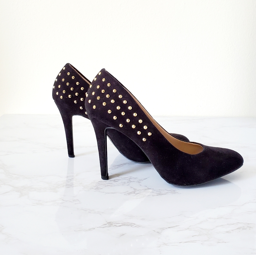 Gold Studded Black Heels Size 8